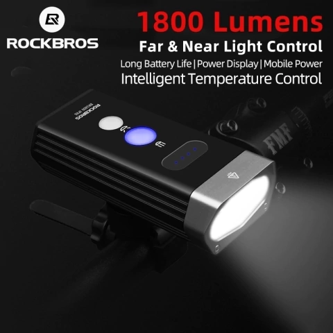 ROCKBROS 1800 Lumen Bike Light 3 Leds USB Rechargeable Bicycle Headlight Waterproof Lamp Flashlight 5200mAh Bike Accessories