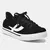 Imagem de um tênis casual feminino da Via Marte, modelo Nobuck Preto, com detalhes em branco e sola branca.