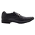 Sapato social masculino da marca Calprado, feito de couro preto, com detalhes em material texturizado e fivela decorativa.