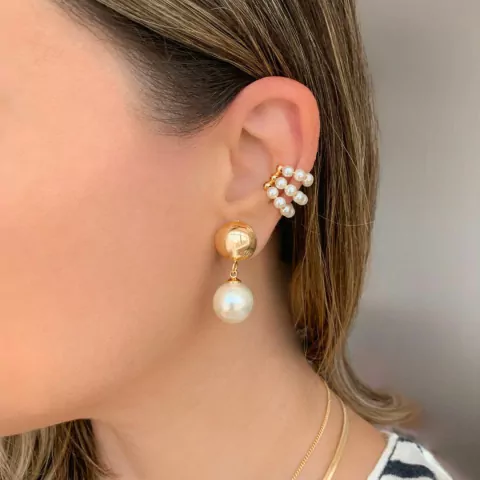 Brinco Meia Bola Pérola Banhado a Ouro 18K