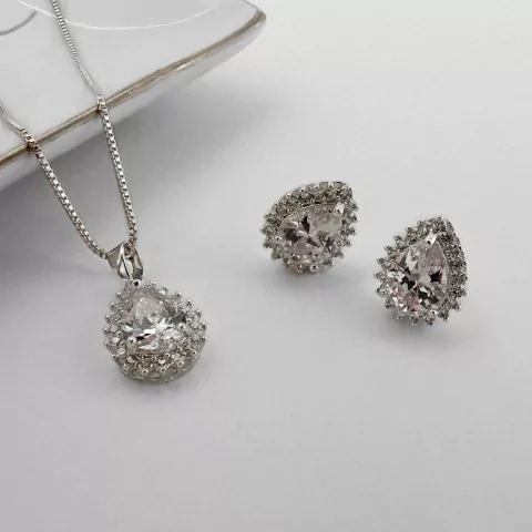 Conjunto Cravejado Cristal Banhado a Prata