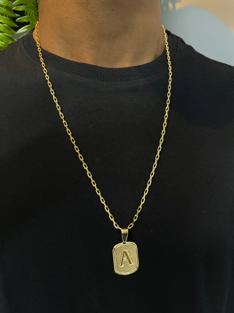 Corrente Cadeado 3mm + Pingente Letra Aprox 15gr Acabamento inove18k