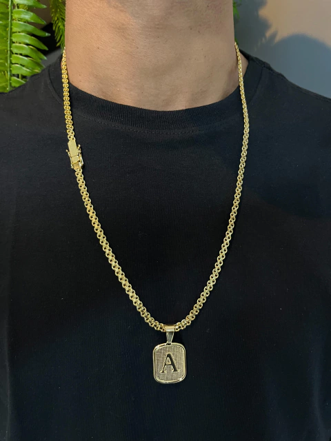 Corrente Cadeado Duplo 5mm + Pingente Letra Aprox 30gr Acabamento inove18k