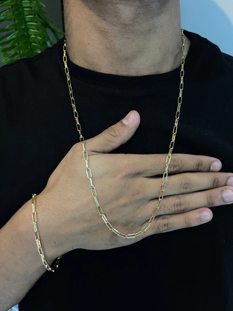 Kit Corrente + Pulseira Tijolinho 3,5 mm 1 Ano De Garantia