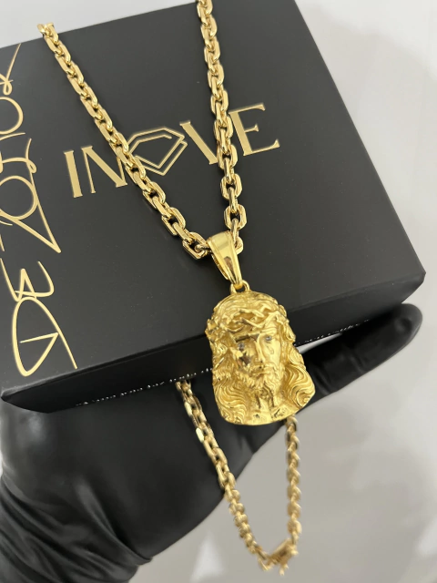 Corrente Cadeado 5mm + Pingente Cristo P Detalhado Aprox 45gr Acabamento inove18k