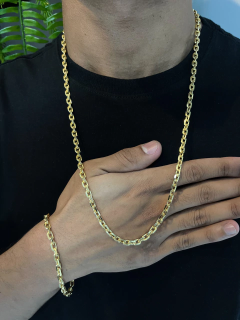 Kit Cadeado 5 mm Banhado A Ouro 18k 1 Ano De Garantia