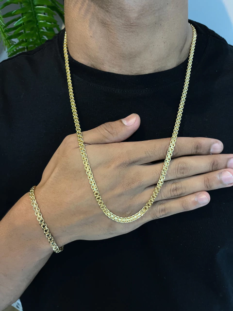 Kit Corrente+ Pulseira Cadeado Duplo 5 mm 1 Ano De Garantia lá