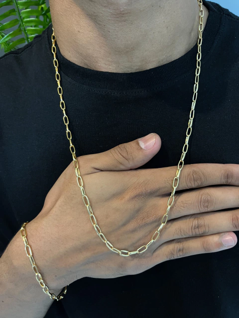 Corrente+ Pulseira boleada 4 mm 1 Ano De Garantia