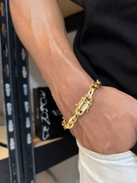 Pulseira Cadeado Quina 8mm Com Fecho Trava Dupla Aprox 27Gr - comprar online