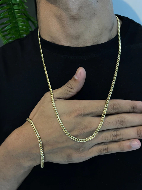 Corrente+Pulseira Cubana 4,5mm 1 Ano De Garantia