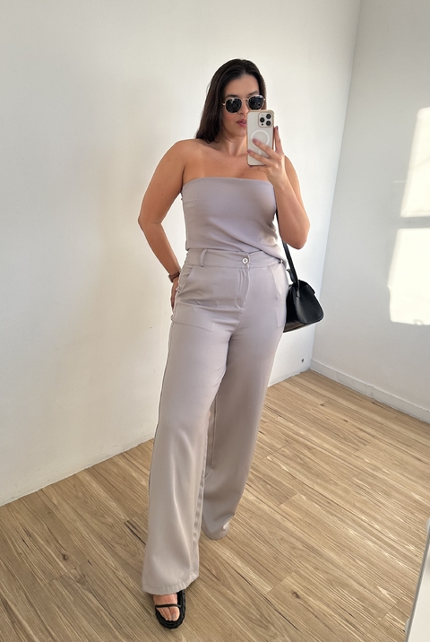 Calça Cinza Pantalona Alfaiataria