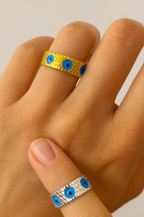 Anel em aço inoxidável olho grego ajustavel