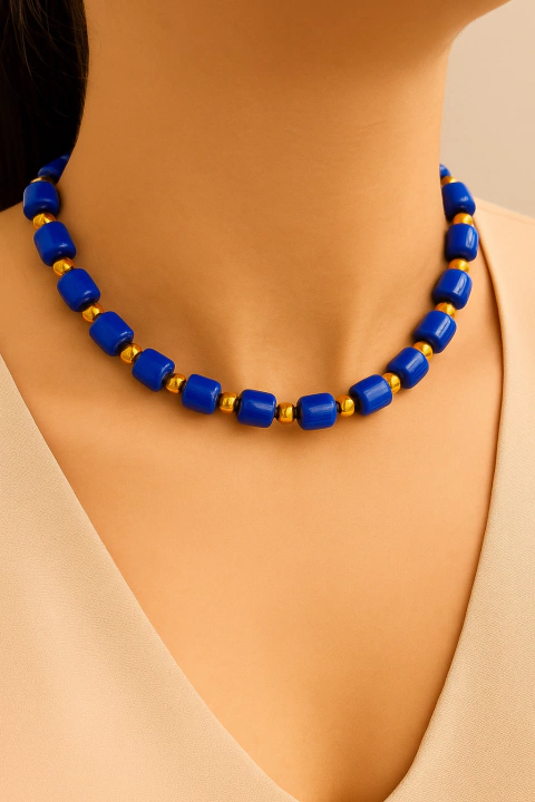 Colar azul com dourado - comprar online