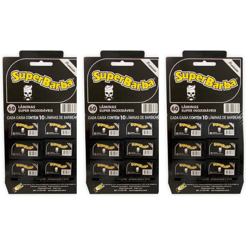 3 Cartelas Super Barba Black Lâminas Aço Inoxidável 180 Lâminas