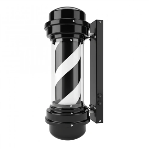 Barber Pole Luminoso Giratório Preto Para Barbearia 40cm