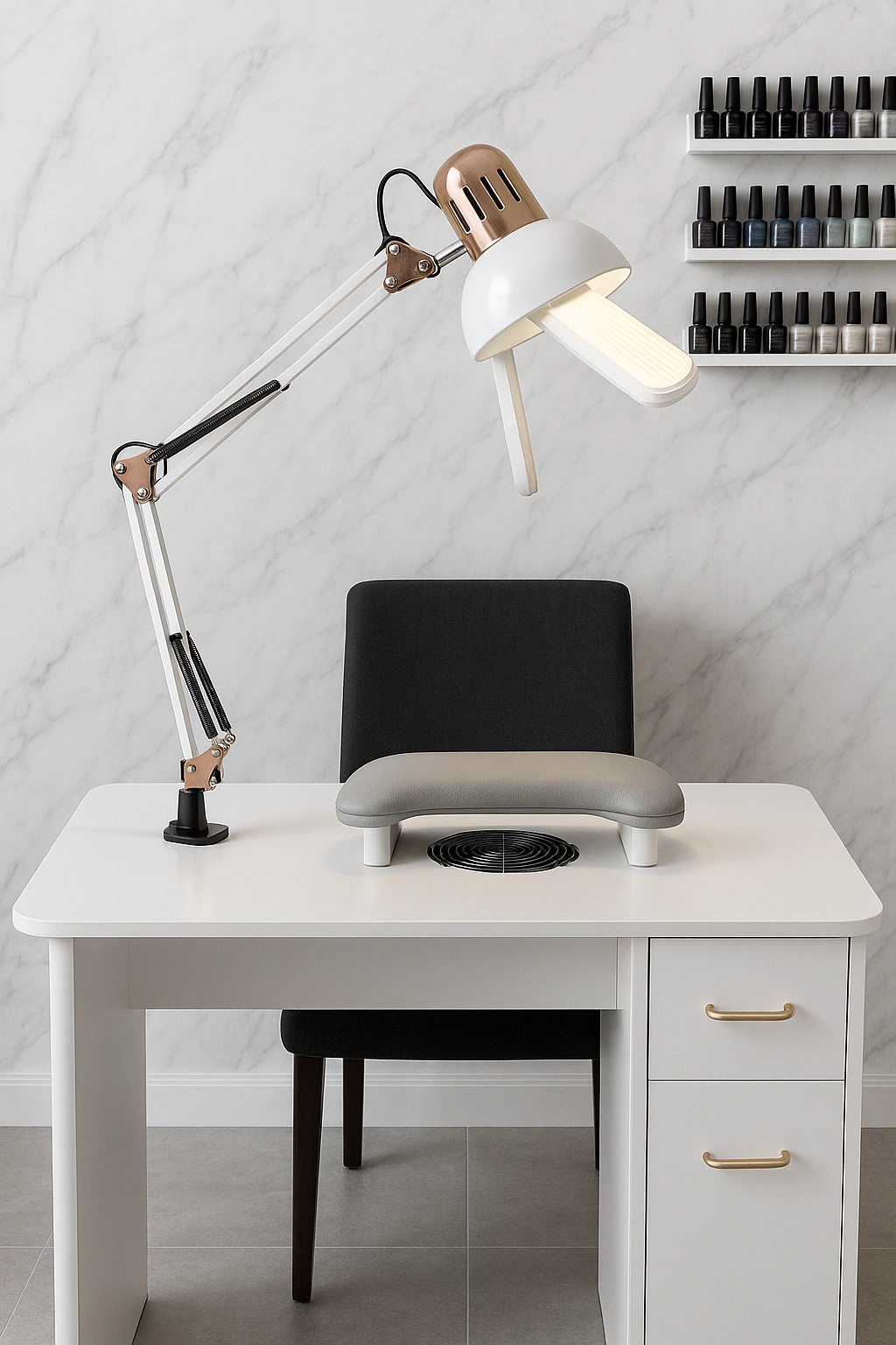 KIT luminária Lámpara Pixar Cromada Articulada + Lámpara Pétala 45w Super Blanca Manicura