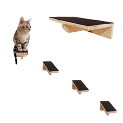 Playground para gatos Ecodegraus com 5 peças, incluindo prateleiras e plataformas em madeira, ideal para verticalização e brincadeiras.