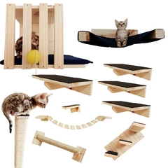 Playground para gatos com 11 peças, incluindo arranhadores, prateleiras e esconderijos, ideal para a gatificação personalizada do seu felino.