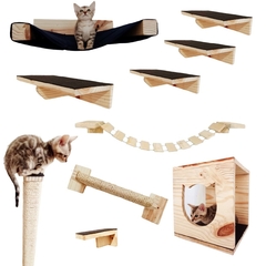 PLAYGROUND PARA GATOS - GATO DE BOTAS - 10 PEÇAS, GATIFICAÇÃO PET ART, VERTICALIZAÇÃO