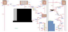 Diagrama do playground para gatos com 21 peças, mostrando a disposição e medidas dos elementos nas paredes.