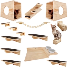 Playground para gatos Salém com 15 peças, incluindo caixas, rampas e arranhadores, ideal para entretenimento felino.