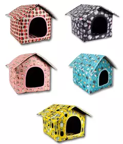 Casinha à prova d'água para cães e gatos, disponível em várias cores e estampas.