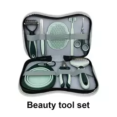 Kit de Cuidados Pet 8 em 1 com diversos acessórios para higiene e beleza de animais de estimação.