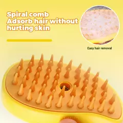 Escova vapor para cães e gatos com pinos em espiral para remoção de pelos sem machucar a pele.