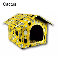 Casinha para pets à prova d'água com estampa de cactos, ideal para cães e gatos.