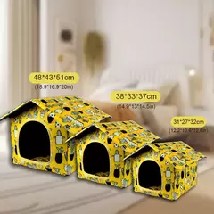 Casinha para pets à prova d'água em três tamanhos, com design colorido e divertido, ideal para cães e gatos.