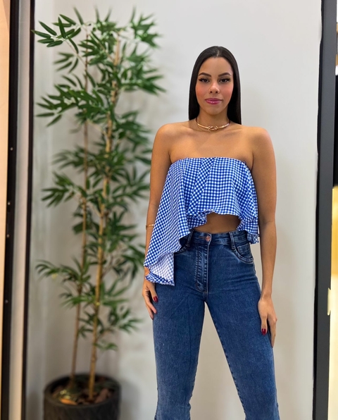 Cropped Adriana Xadrez Azul