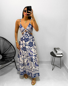Vestido Jade Flores Azul Marinho