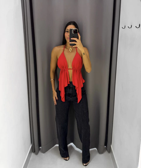 Calça Wide Leg Strass Preta