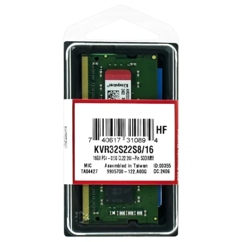 Memória Kingston 16GB 3200MHz DDR4 para Notebook – KVR32S22S8/16