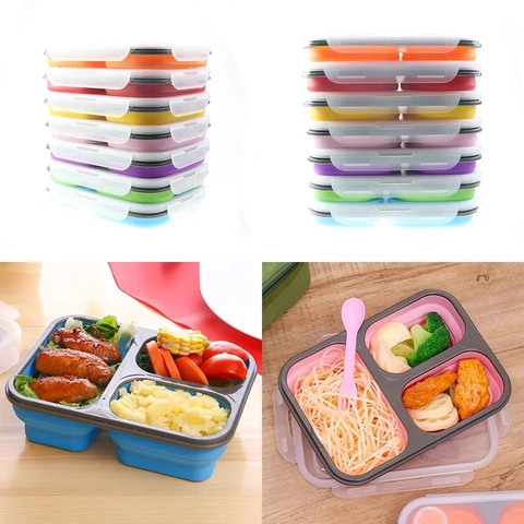 LUNCH BOX DE SILICONA PLEGABLE DE 3 DIVISIONES (APTO PARA MICROONDAS)