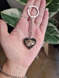 Llavero Corazón Pirita y Turmalina Negra