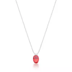 Colar Prata oval vermelho