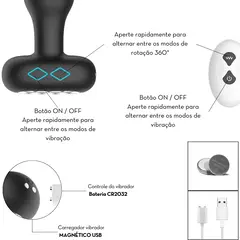 Imagem do Plug anal vibratório em silicone com rotação 360° e controle remoto