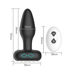 Plug anal vibratório em silicone com rotação 360° e controle remoto - Sex Shop em Campos