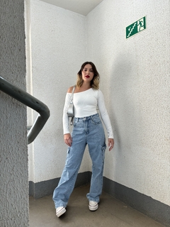 Calça jeans wide leg cargo mabel - Dameda