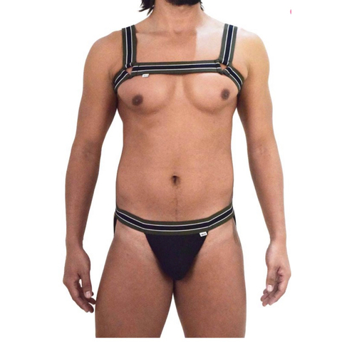 Conjunto Cueca Jock e Harness com Listras SD