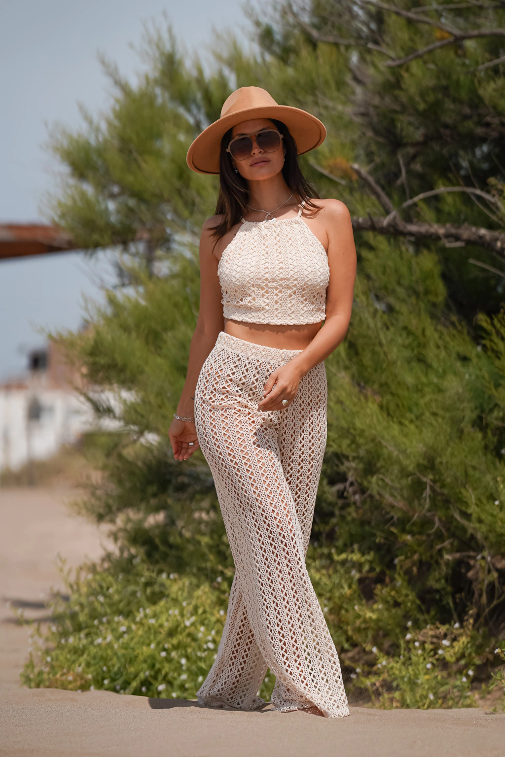 Conjunto De Palazo Largo Más Top De Hilo Crochet