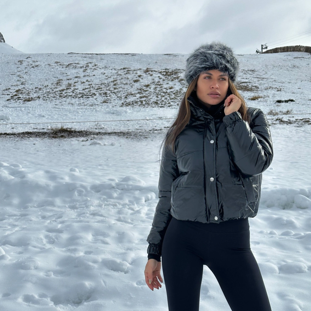 Puffer Campera Con Abrigo Interior Impermeable Metalizada Negra