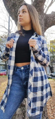 Camisaco Bruni Larga Cuadrille Tela Viyela Botón Broche