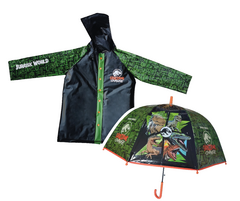 Combo Paraguas y Piloto Lluvia niños Impermeable Plastico Jurassic Park