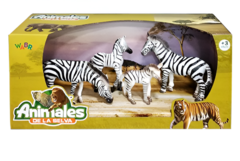 Animal World 997480 Playset 31cm - Pack x4 - Cebra Flia