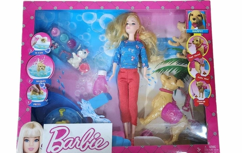 Muñeca Barbie - Baño Varias Mascotas Playa (Dos perros + Gato)