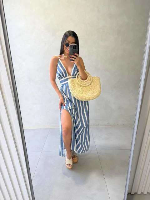 Vestido Listra Trançado Costas