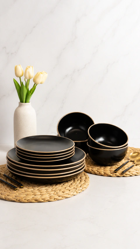 Set X12 de vajilla de cerámica - Negra