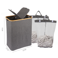 Cesto de ropa 3 divisores tela Bambú - Green Bazar